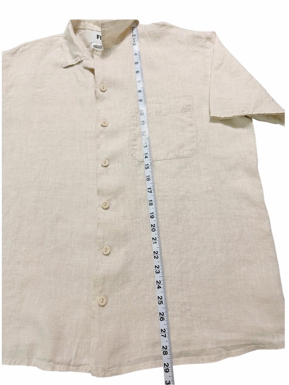 FLAX Natural 100% Linen Relaxed Short Sleeve Button Front Camp Shirt Small - Picture 11 of 12